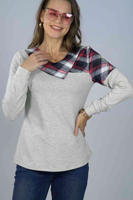 Asymmetrical Plaid Print Long Sleeve Tee