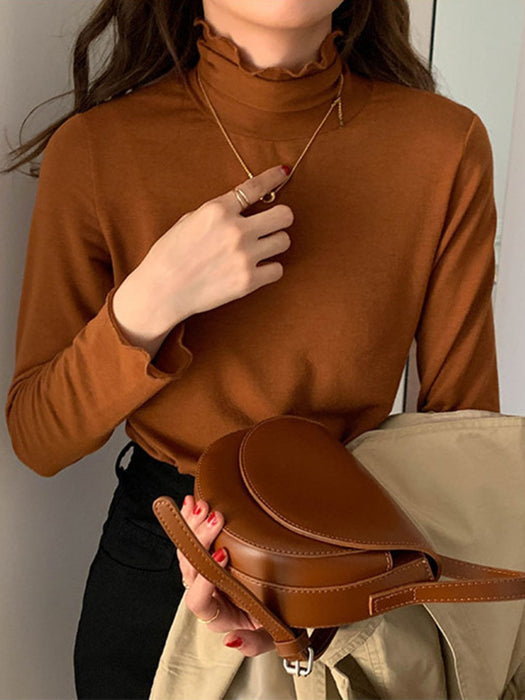 Lettuce Hem Mock Neck Long Sleeve T-Shirt