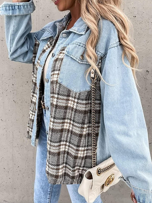 Plaid Button Up Dropped Shoulder Jacket