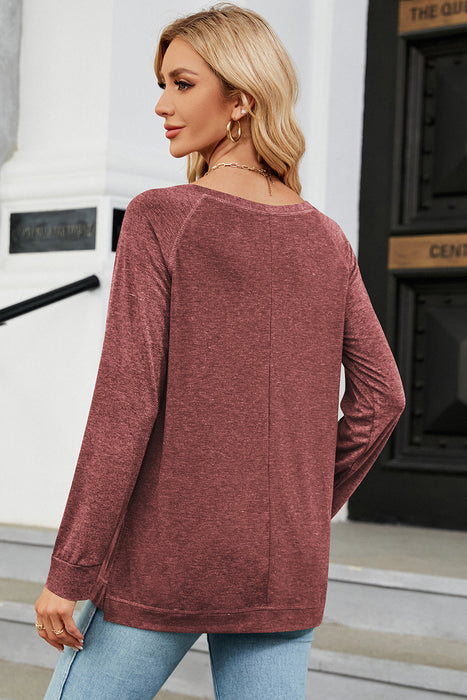 Heathered Round Neck Long Sleeve T-Shirt