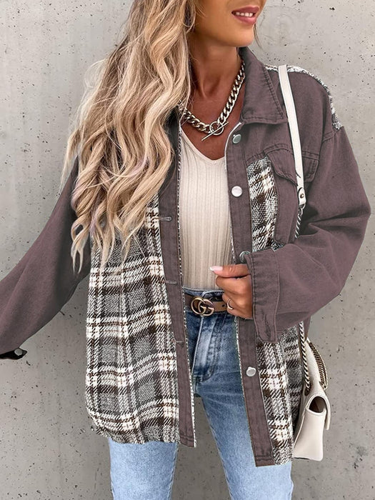 Plaid Button Up Dropped Shoulder Jacket