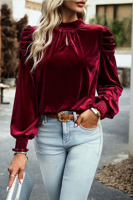 Mock Neck Puff Sleeve Blouse