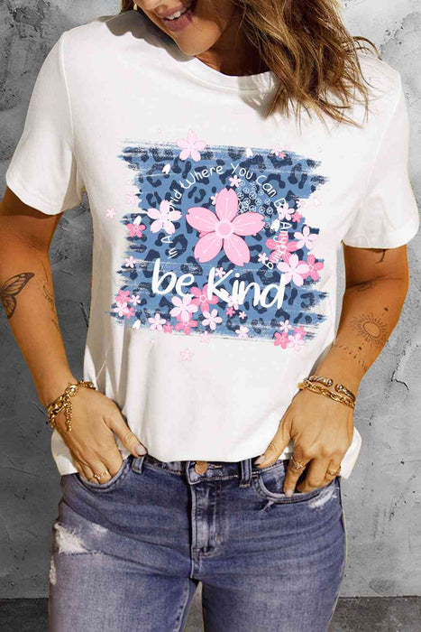 Leopard Floral Graphic Round Neck Tee