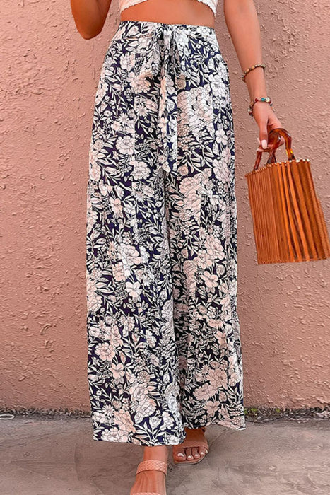 Floral Belted Wide Leg Pants