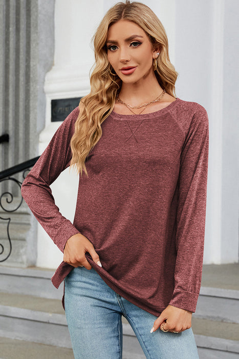 Heathered Round Neck Long Sleeve T-Shirt