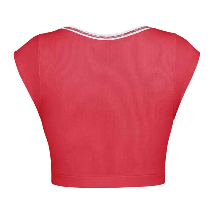 Notched Neck Cap Sleeve Cropped Tee