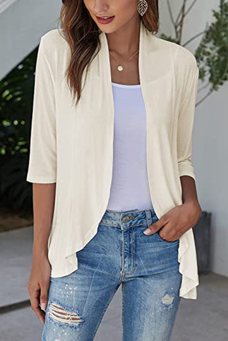 Open Front Three-Quarter Sleeve Cardigan