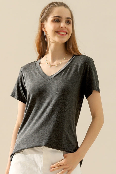 Ninexis Full Size V-Neck Short Sleeve T-Shirt